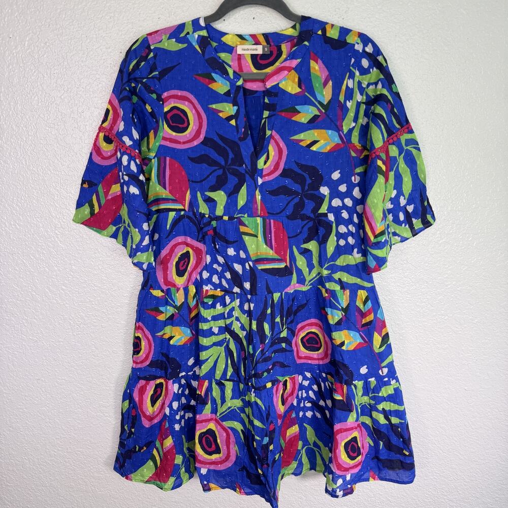 Maude Vivante Dress Womens Small Floral Tiered Boho Pockets Summer Casual